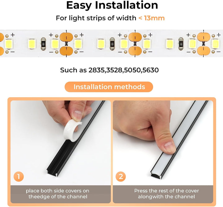 Outdoor Landscape Lighting LED 12V Low Voltage AC10 U-Shaped Aluminum Channel with Plastic or Silicone Diffuser Cover 3.3FT/1M For Max 13mm Width LED Strip Lights Pack of 6/10/20