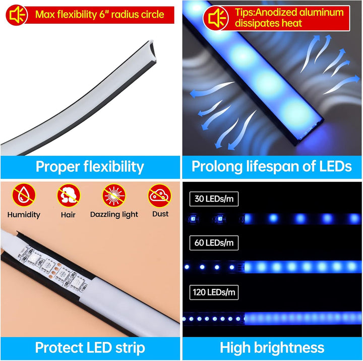 Outdoor Landscape Lighting LED 12V Low Voltage AC12 U-Shaped Rectangular Flexible Black and Silver Finish Aluminum Channel with Frosted Plastic Cover 3.3FT/1M For Max 12mm Width LED Strip Lights Pack of 10