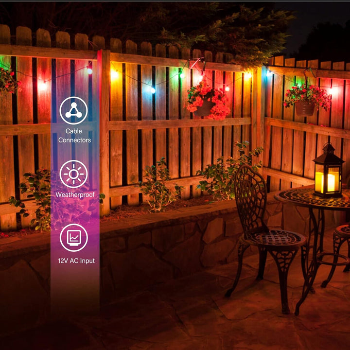 Outdoor Landscape Lighting LED 12V Low Voltage SLR104 50ft Adjustable Connector LED RGBW Bistro String Lights RGBW Color Changing Outdoor Weatherproof 12V 3W E10 B9 10pcs Bulbs