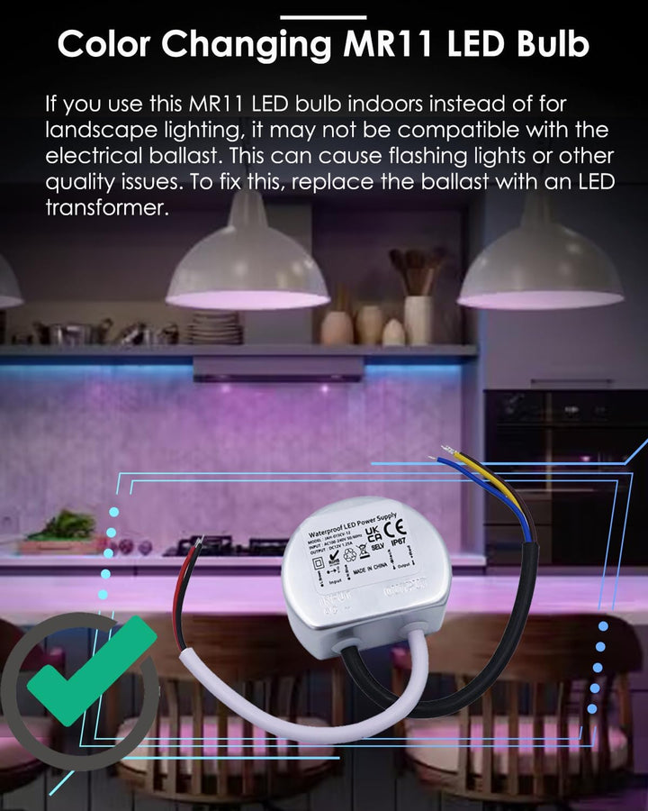 Outdoor Landscape Lighting LED 12V Low Voltage MR11 RGB Warm White + 15 Multicolors and 4-Level Brightness 3W, Energy-Saving, Color-Changing 12V Outdoor LED Light Bulb Compatible with Remote Control