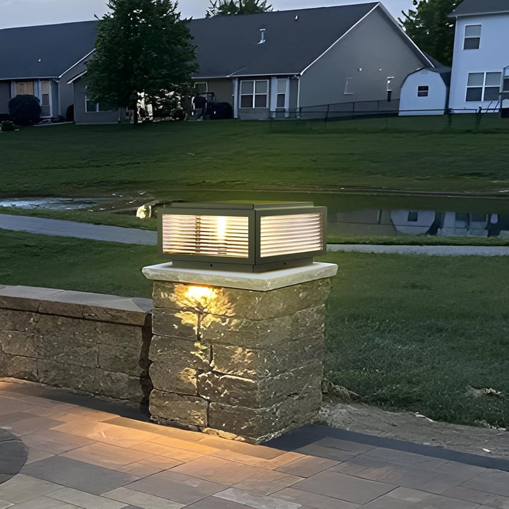 Outdoor Landscape Lighting LED 12V Low Voltage CPLA05 Modern Outdoor Post Light with Tempered Glass Shade Fence Deck Cap Lantern with E26 9W 3000K 110V AC Line Voltage Stainless Steel LED IP55 Waterproof, Electric-Powered, with Adaptable Low-Voltage E26/E27 LED Compatibility