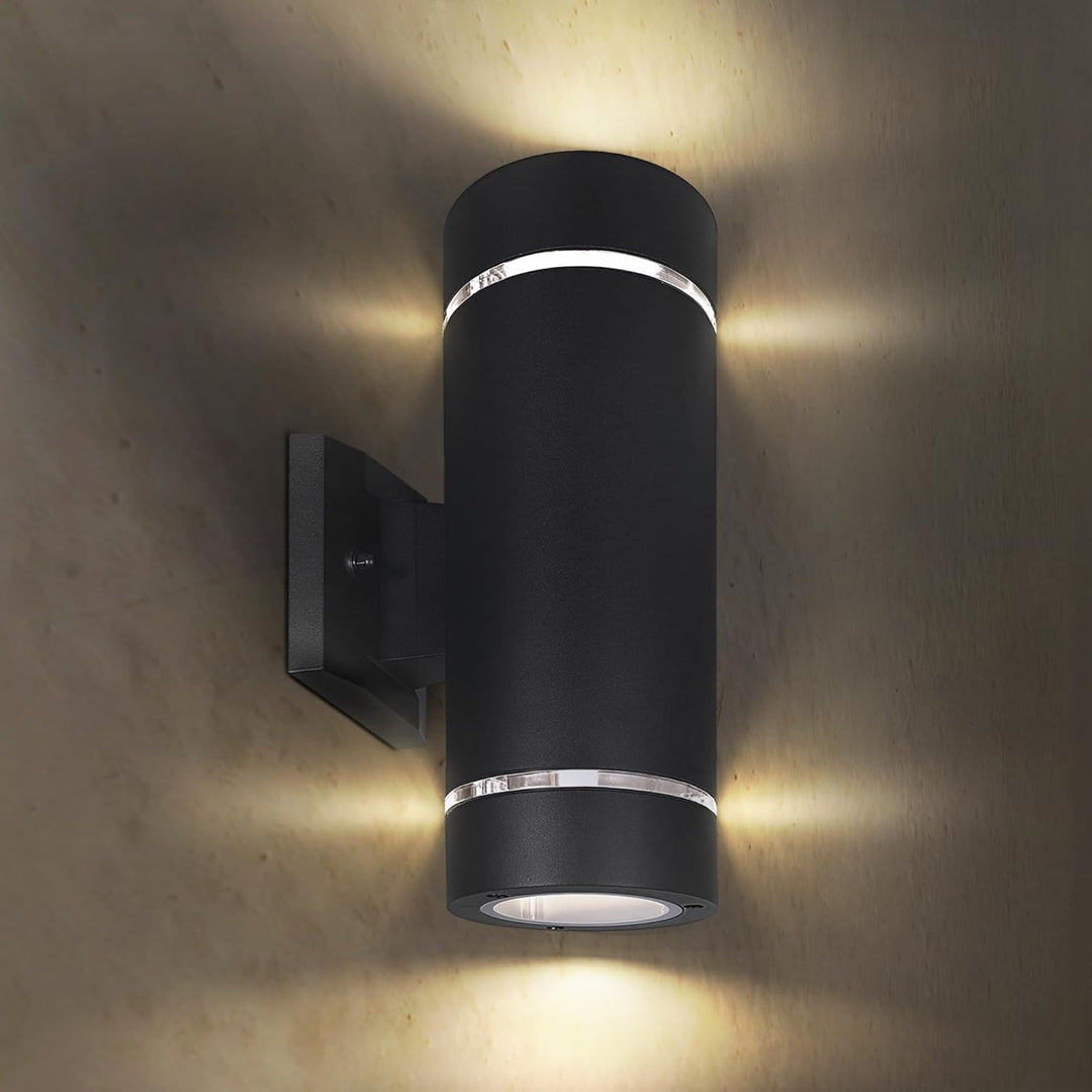 Outdoor Landscape Lighting LED 12V Low Voltage SCSH02 120V Line Voltage LED Aluminum Cylinder Up Down Light 2 Directional Sconce Lighting Medium Base Sockets Black with Ring