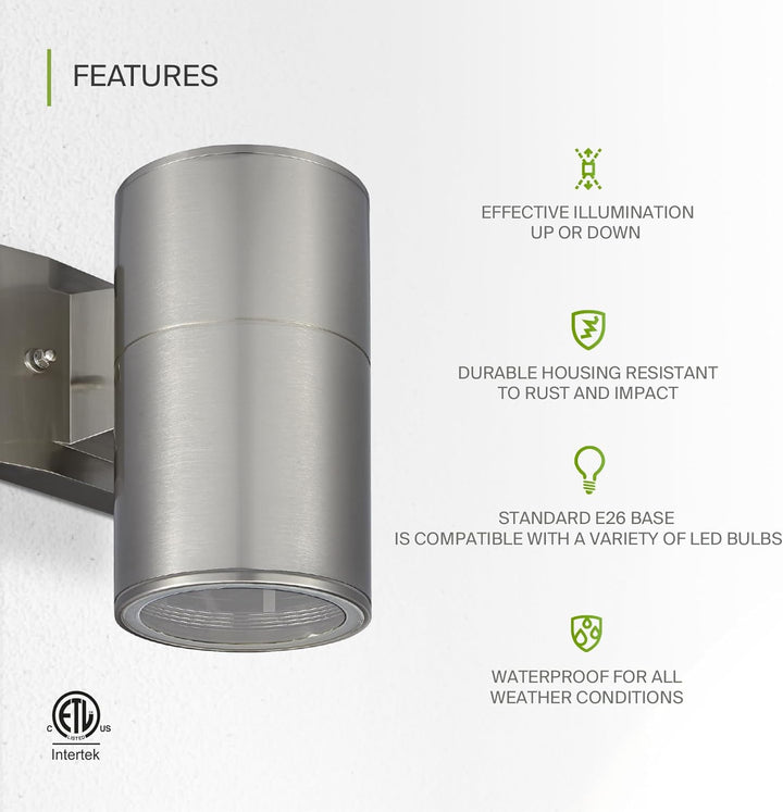 Outdoor Landscape Lighting LED 12V Low Voltage SCSH03 120V Line Voltage LED Aluminum Cylinder Up Down Light Mono Directional Sconce Lighting Medium Base Sockets