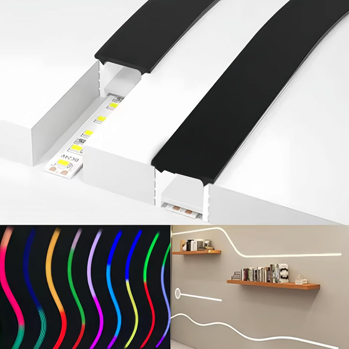 Outdoor Landscape Lighting LED 12V Low Voltage SC01 Black Silicone LED Channel with Flange Recessed Flexible Tube Black Cover 33ft/10M Roll