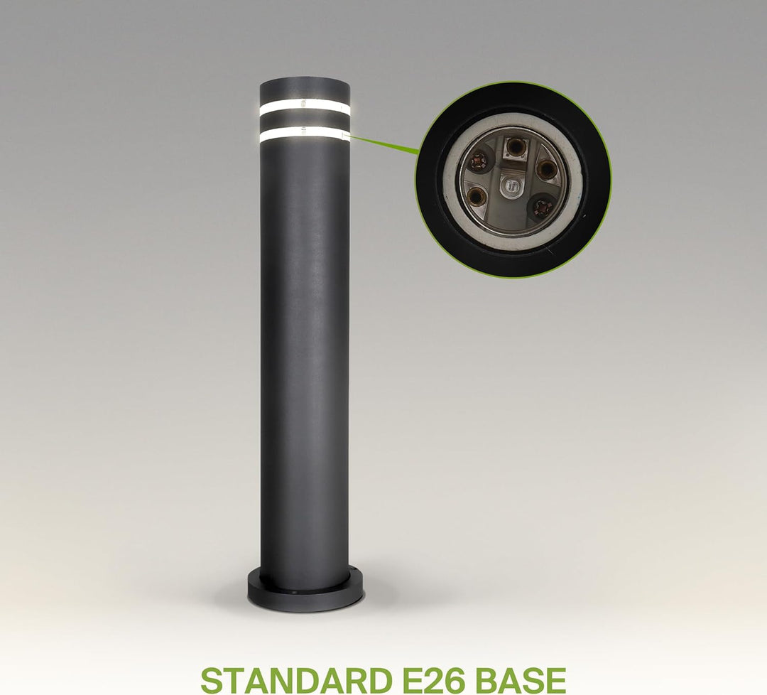 Outdoor Landscape Lighting LED 12V Low Voltage BPLA09 24" 120V Line Voltage E26 Socket Black Aluminum Round Bollard Path Light Outdoor Lighting