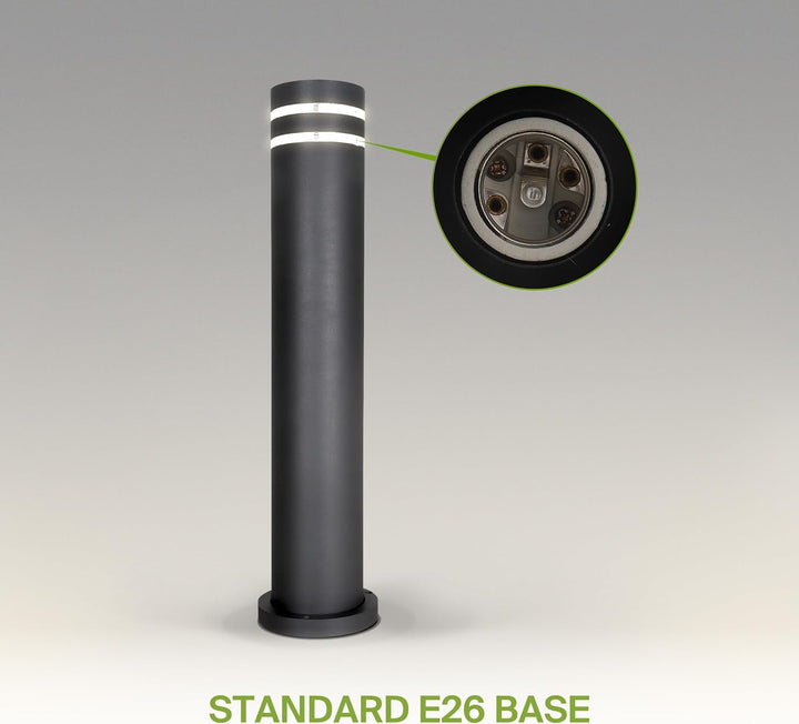 Outdoor Landscape Lighting LED 12V Low Voltage BPLA09 24" 120V Line Voltage E26 Socket Black Aluminum Round Bollard Path Light Outdoor Lighting