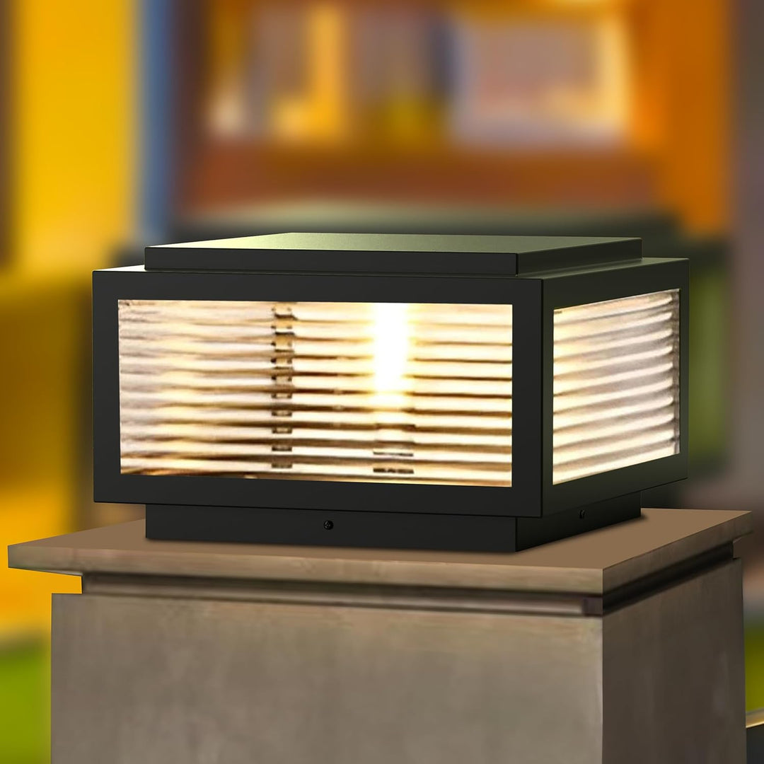 Outdoor Landscape Lighting LED 12V Low Voltage CPLA05 Modern Outdoor Post Light with Tempered Glass Shade Fence Deck Cap Lantern with E26 9W 3000K 110V AC Line Voltage Stainless Steel LED IP55 Waterproof, Electric-Powered, with Adaptable Low-Voltage E26/E27 LED Compatibility