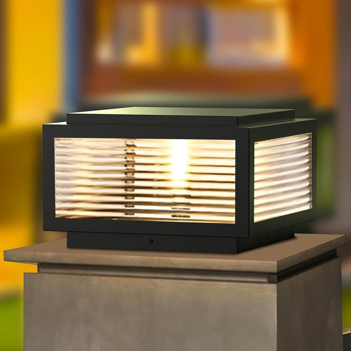 Outdoor Landscape Lighting LED 12V Low Voltage CPLA05 Modern Outdoor Post Light with Tempered Glass Shade Fence Deck Cap Lantern with E26 9W 3000K 110V AC Line Voltage Stainless Steel LED IP55 Waterproof, Electric-Powered, with Adaptable Low-Voltage E26/E27 LED Compatibility