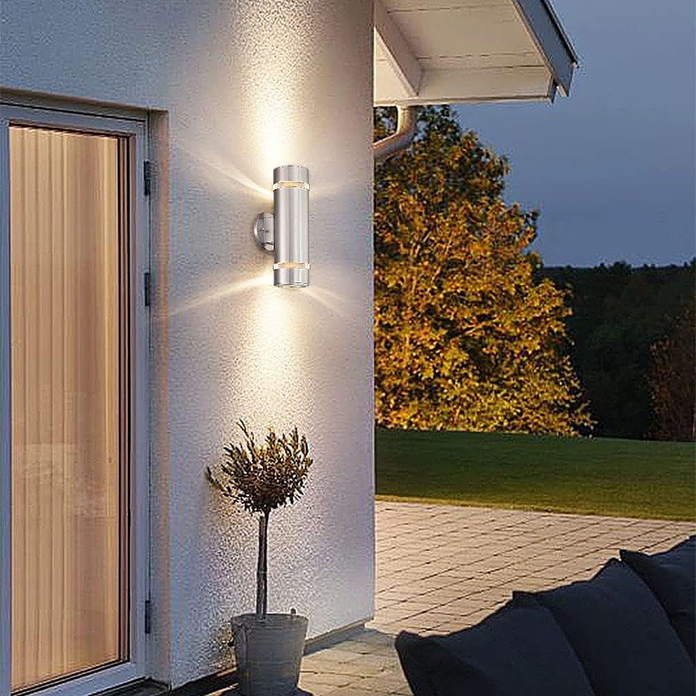 Outdoor Landscape Lighting LED 12V Low Voltage SCSH01 120V Line Voltage LED Stainless Steel Cylinder Up Down Light 2 Directional Sconce Lighting Medium Base Sockets