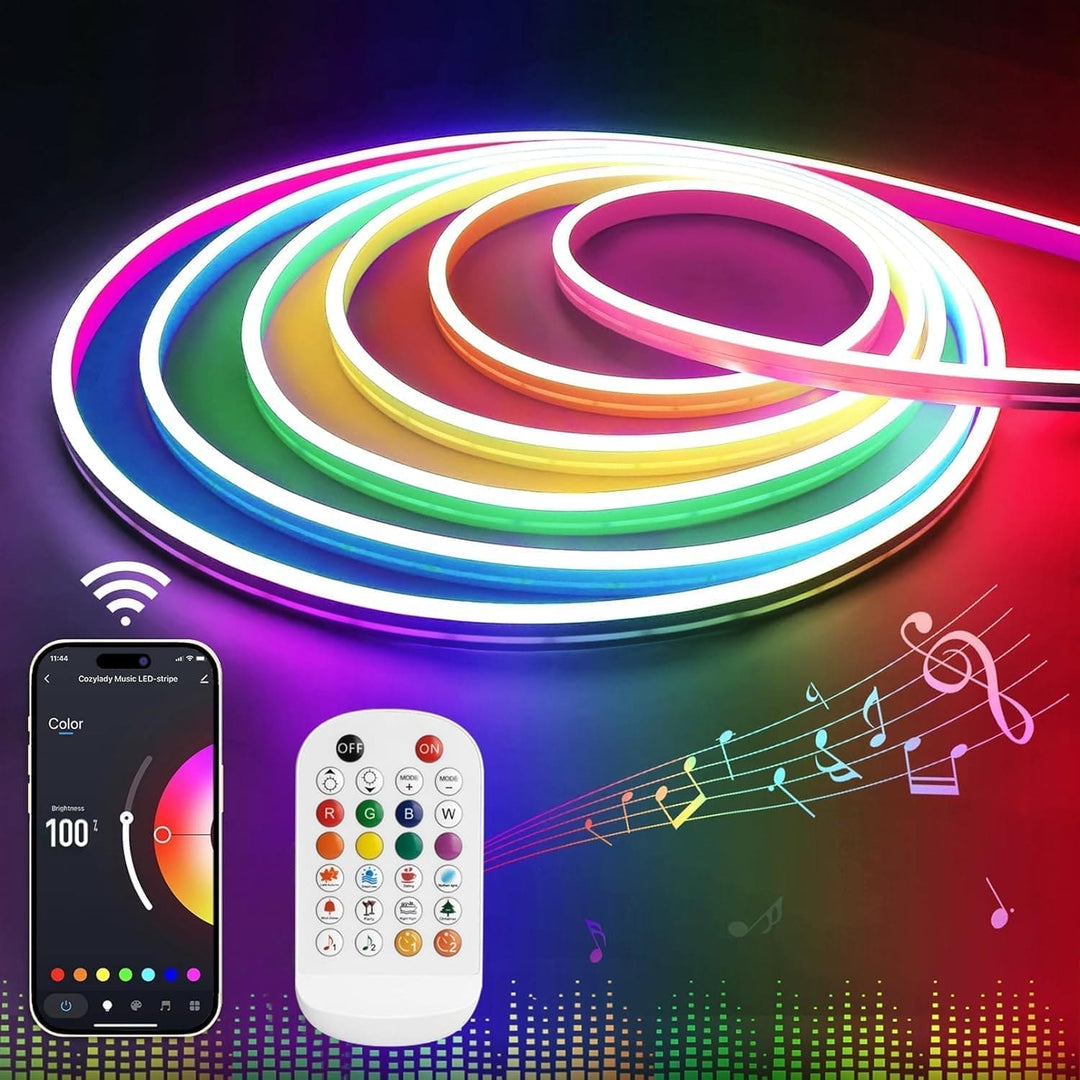 Outdoor Landscape Lighting LED 12V Low Voltage SLNR05 Dotless COB Smart Bluetooth RGB Neon LED Strip Light 8mmx12mm DC24V 2.2W/ft IP65 Outdoor Rated Dimmable Low Voltage Silicone Strip Light with Mounting Clips and Screws