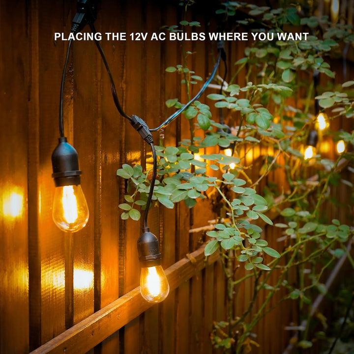 Outdoor Landscape Lighting LED 12V Low Voltage SL103 2800K Warm White LED Low Voltage Bistro String Lights 50 FT Outdoor Weatherproof 10pcs Connect Anywhere 12V Edison Bulbs