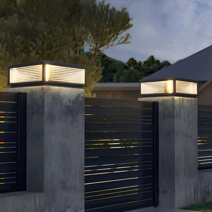 Outdoor Landscape Lighting LED 12V Low Voltage CPLA05 Modern Outdoor Post Light with Tempered Glass Shade Fence Deck Cap Lantern with E26 9W 3000K 110V AC Line Voltage Stainless Steel LED IP55 Waterproof, Electric-Powered, with Adaptable Low-Voltage E26/E27 LED Compatibility
