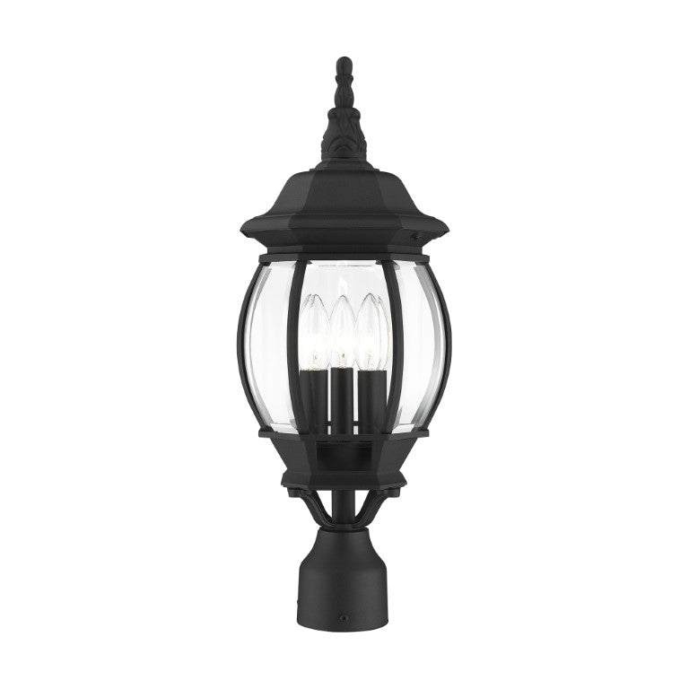 Outdoor Landscape Lighting LED 12V Low Voltage Frontenac Candelabra Base 3 Light Bulb Socket Medium Outdoor Post Top Lantern 21" x 8.5" Aluminum and Clear Beveled Glass, Textured Black Finish 120V for Garden, Exterior Post - 7526-14