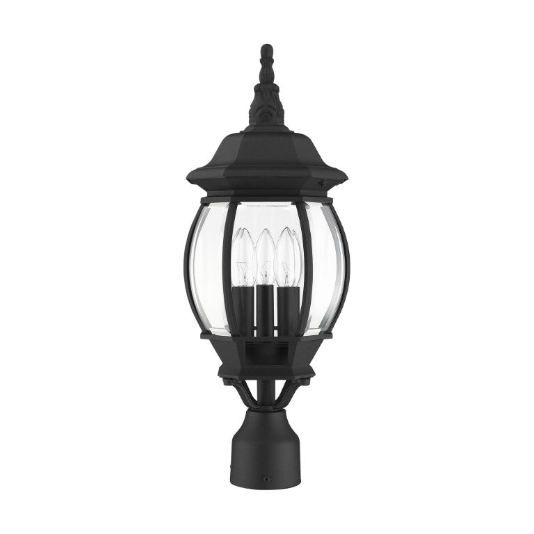 Outdoor Landscape Lighting LED 12V Low Voltage Frontenac Candelabra Base 3 Light Bulb Socket Medium Outdoor Post Top Lantern 21" x 8.5" Aluminum and Clear Beveled Glass, Textured Black Finish 120V for Garden, Exterior Post - 7526-14