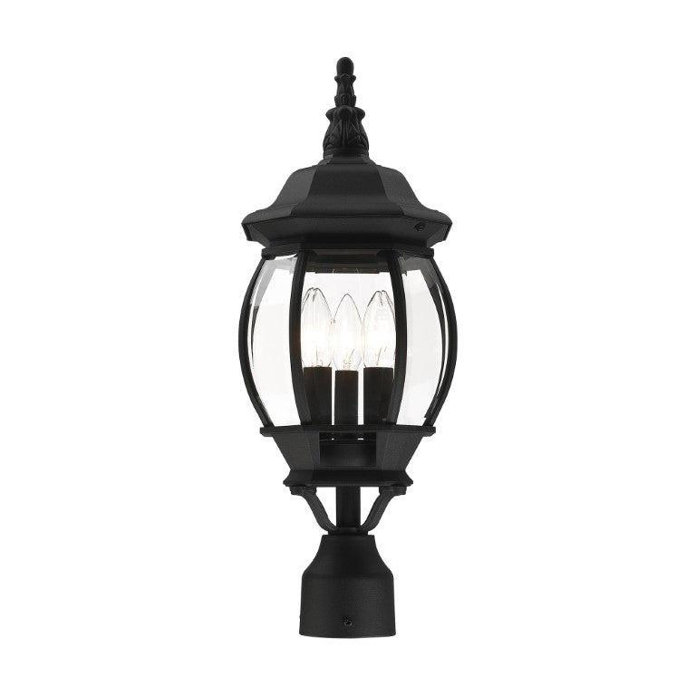 Outdoor Landscape Lighting LED 12V Low Voltage Frontenac Candelabra Base 3 Light Bulb Socket Medium Outdoor Post Top Lantern 21" x 8.5" Aluminum and Clear Beveled Glass, Textured Black Finish 120V for Garden, Exterior Post - 7526-14