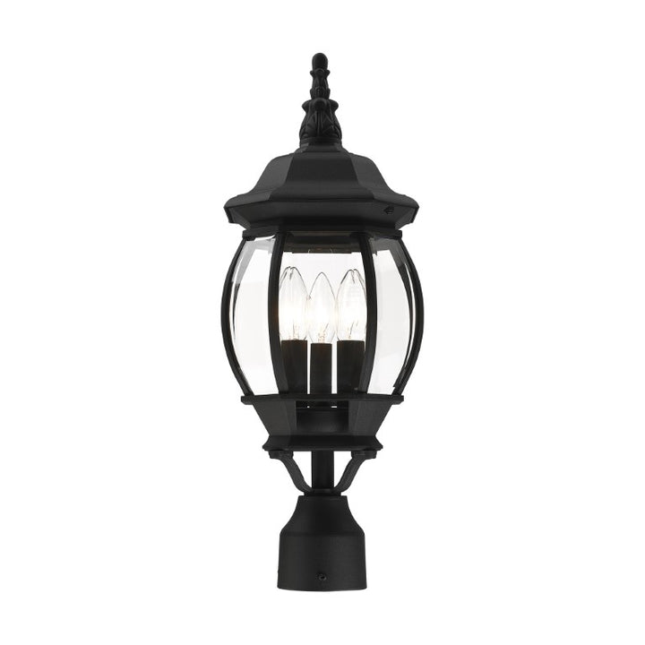 Outdoor Landscape Lighting LED 12V Low Voltage Frontenac Candelabra Base 3 Light Bulb Socket Medium Outdoor Post Top Lantern 21" x 8.5" Aluminum and Clear Beveled Glass, Textured Black Finish 120V for Garden, Exterior Post - 7526-14
