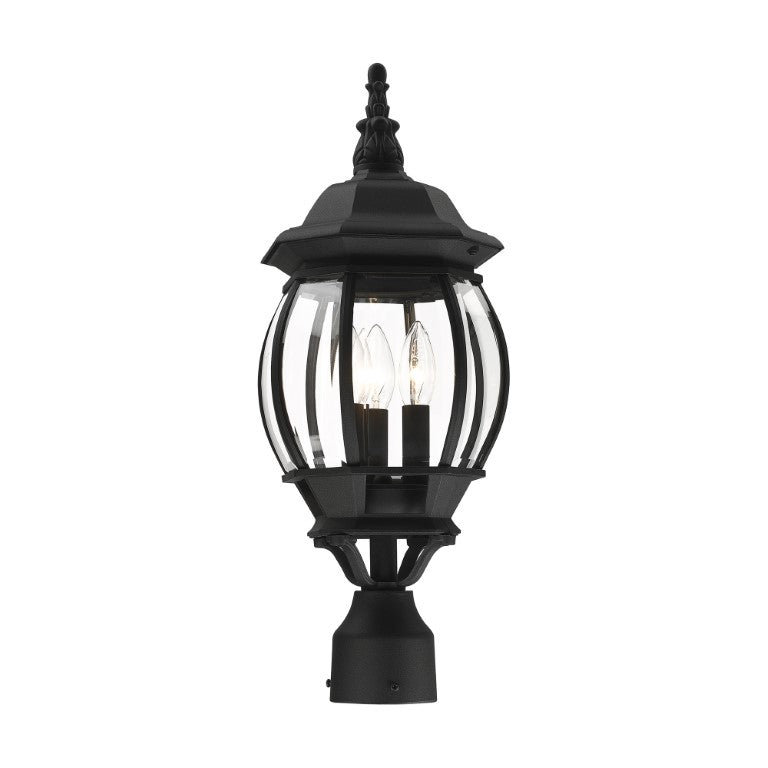 Outdoor Landscape Lighting LED 12V Low Voltage Frontenac Candelabra Base 3 Light Bulb Socket Medium Outdoor Post Top Lantern 21" x 8.5" Aluminum and Clear Beveled Glass, Textured Black Finish 120V for Garden, Exterior Post - 7526-14