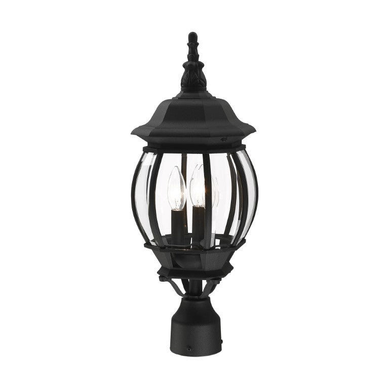 Outdoor Landscape Lighting LED 12V Low Voltage Frontenac Candelabra Base 3 Light Bulb Socket Medium Outdoor Post Top Lantern 21" x 8.5" Aluminum and Clear Beveled Glass, Textured Black Finish 120V for Garden, Exterior Post - 7526-14