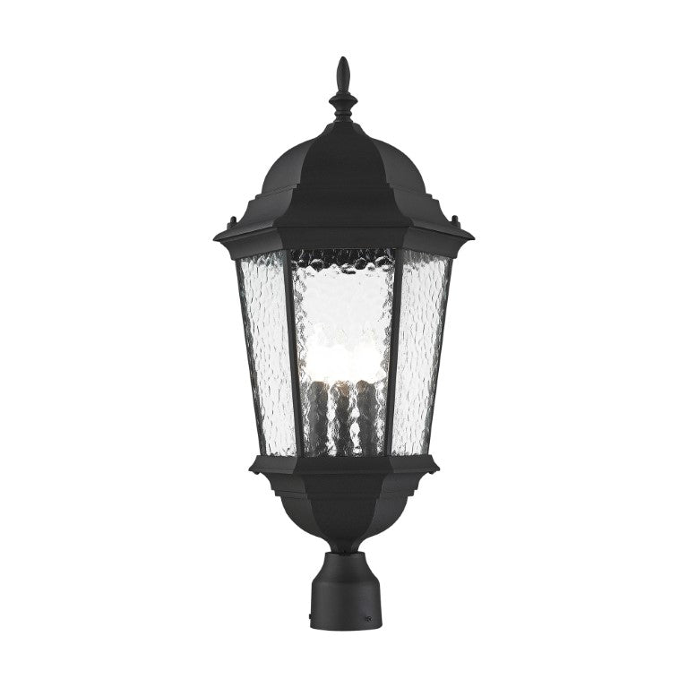 Outdoor Landscape Lighting LED 12V Low Voltage Hamilton Candelabra Base 3 Light Bulb Socket Large Outdoor Post Top Lantern 27" x 12.5" Cast Aluminum and Clear Water Glass, Textured Black Finish 120V for Garden, Exterior Post - 75474-14