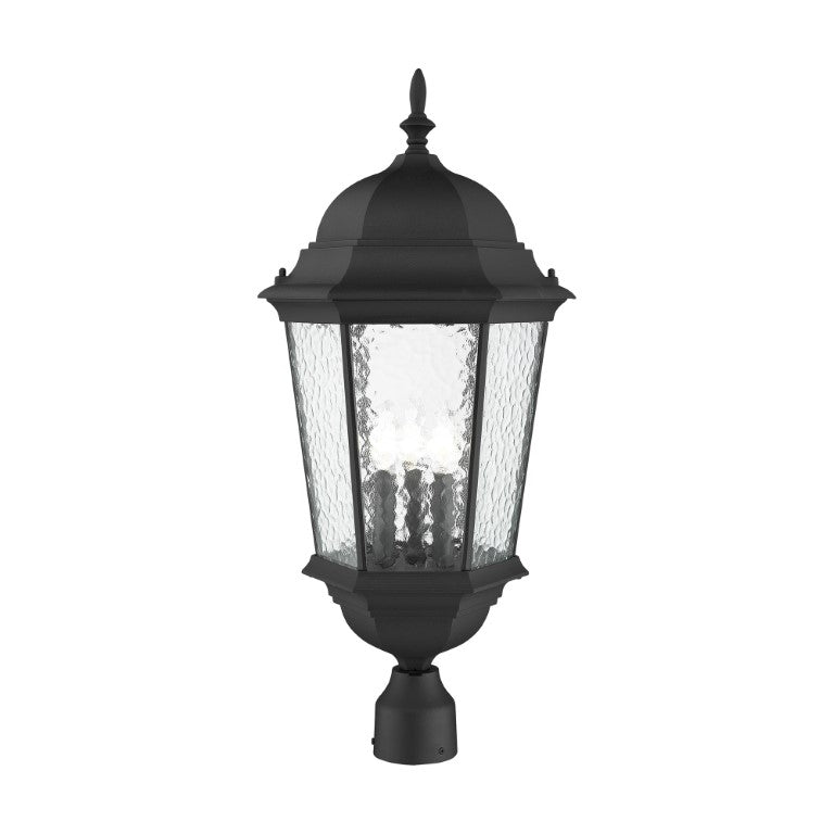 Outdoor Landscape Lighting LED 12V Low Voltage Hamilton Candelabra Base 3 Light Bulb Socket Large Outdoor Post Top Lantern 27" x 12.5" Cast Aluminum and Clear Water Glass, Textured Black Finish 120V for Garden, Exterior Post - 75474-14