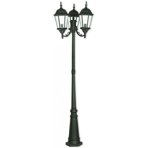 Outdoor Landscape Lighting LED 12V Low Voltage Hamilton Medium Base 3 Light Bulb Socket Outdoor 3 Head Post 86" x 24.5" Cast Aluminum and Clear Water Glass, Textured Black Finish 120V for Garden, Exterior Post - 75478-14