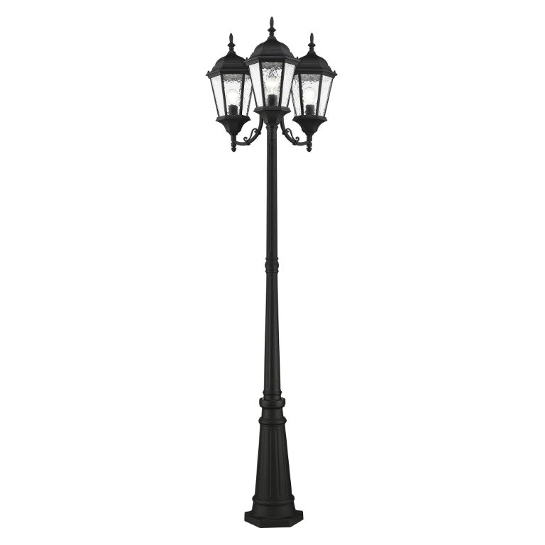 Outdoor Landscape Lighting LED 12V Low Voltage Hamilton Medium Base 3 Light Bulb Socket Outdoor 3 Head Post 86" x 24.5" Cast Aluminum and Clear Water Glass, Textured Black Finish 120V for Garden, Exterior Post - 75478-14