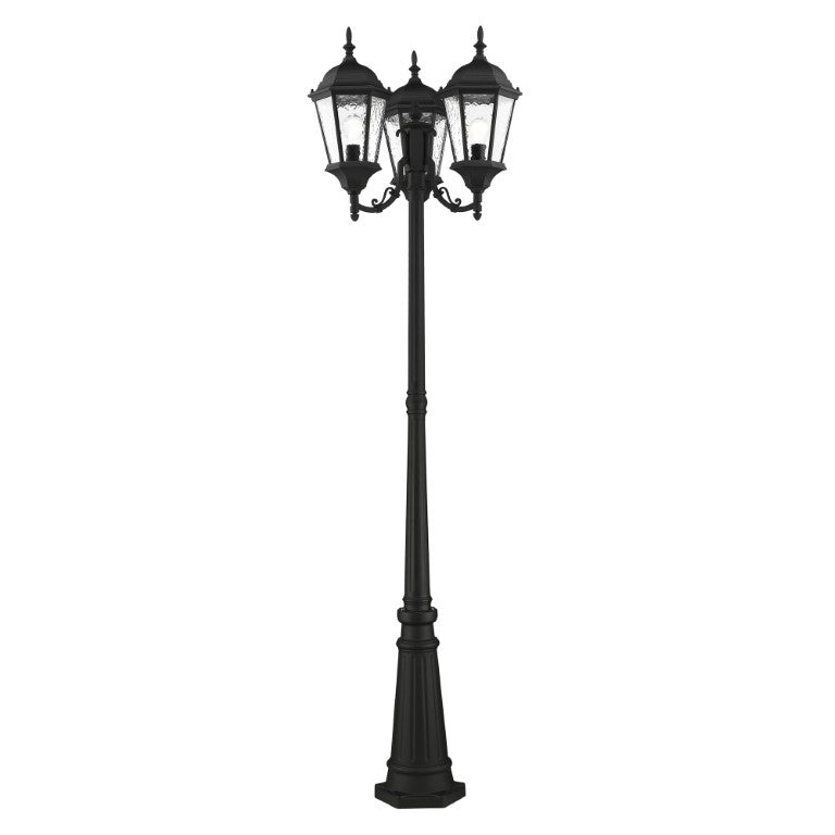 Outdoor Landscape Lighting LED 12V Low Voltage Hamilton Medium Base 3 Light Bulb Socket Outdoor 3 Head Post 86" x 24.5" Cast Aluminum and Clear Water Glass, Textured Black Finish 120V for Garden, Exterior Post - 75478-14