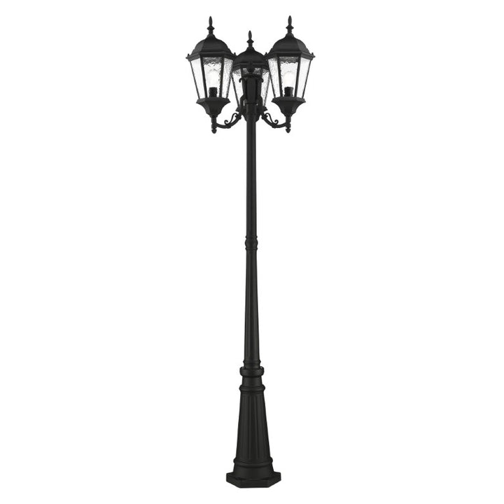 Outdoor Landscape Lighting LED 12V Low Voltage Hamilton Medium Base 3 Light Bulb Socket Outdoor 3 Head Post 86" x 24.5" Cast Aluminum and Clear Water Glass, Textured Black Finish 120V for Garden, Exterior Post - 75478-14