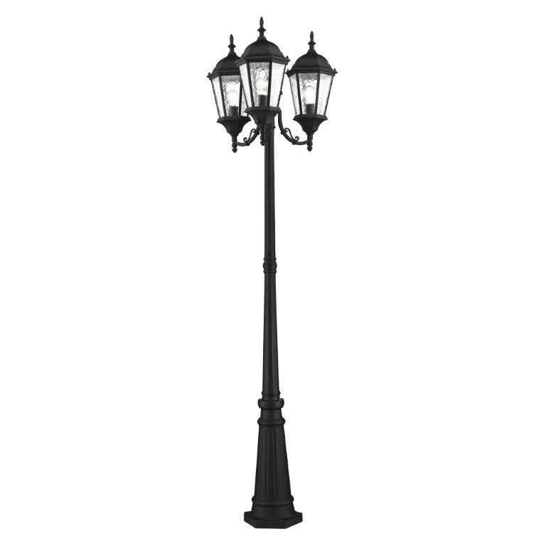 Outdoor Landscape Lighting LED 12V Low Voltage Hamilton Medium Base 3 Light Bulb Socket Outdoor 3 Head Post 86" x 24.5" Cast Aluminum and Clear Water Glass, Textured Black Finish 120V for Garden, Exterior Post - 75478-14
