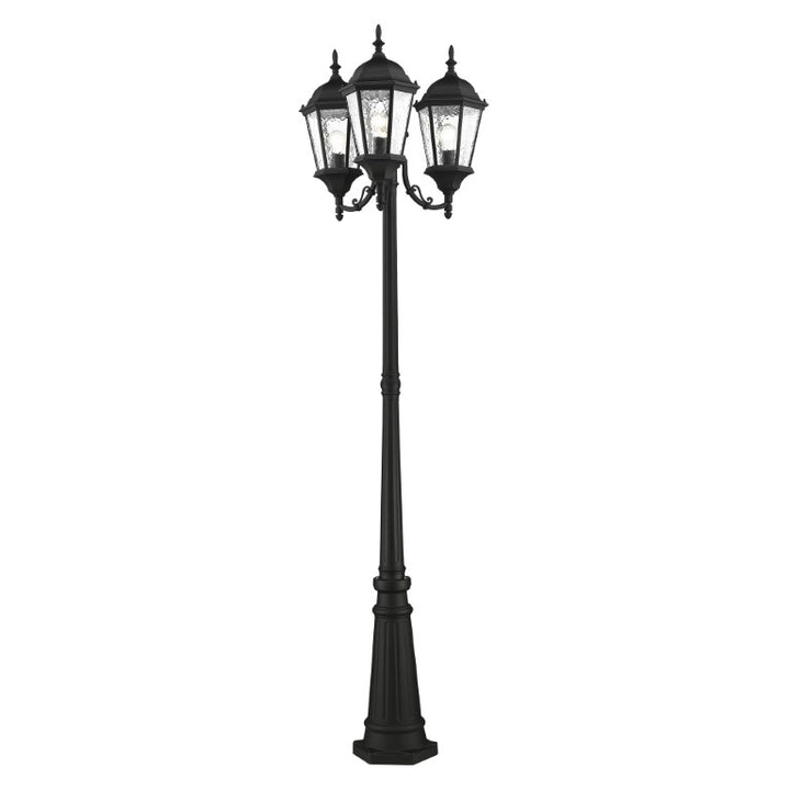Outdoor Landscape Lighting LED 12V Low Voltage Hamilton Medium Base 3 Light Bulb Socket Outdoor 3 Head Post 86" x 24.5" Cast Aluminum and Clear Water Glass, Textured Black Finish 120V for Garden, Exterior Post - 75478-14