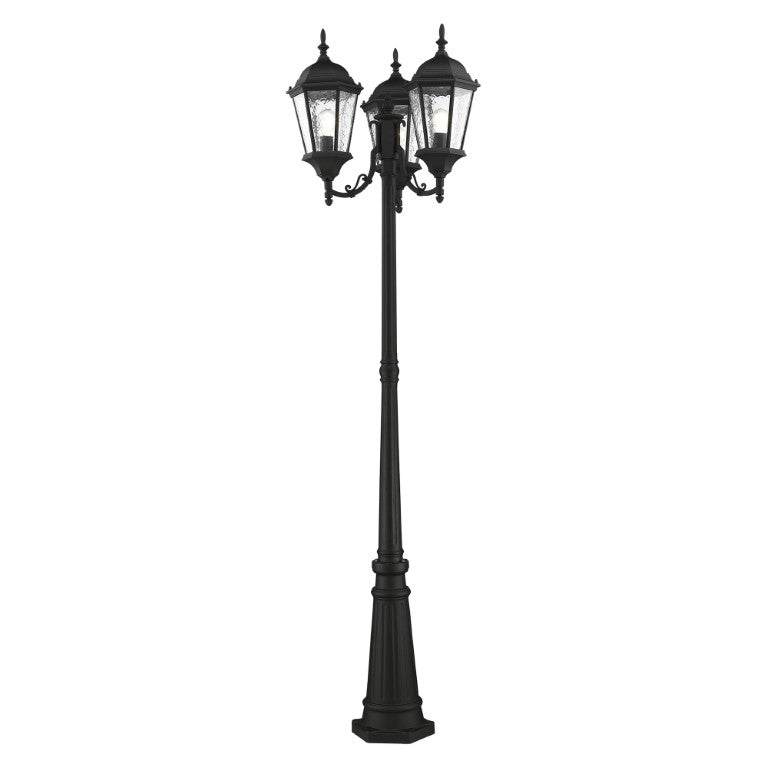 Outdoor Landscape Lighting LED 12V Low Voltage Hamilton Medium Base 3 Light Bulb Socket Outdoor 3 Head Post 86" x 24.5" Cast Aluminum and Clear Water Glass, Textured Black Finish 120V for Garden, Exterior Post - 75478-14
