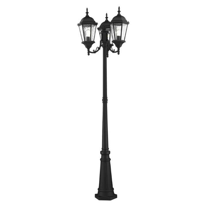 Outdoor Landscape Lighting LED 12V Low Voltage Hamilton Medium Base 3 Light Bulb Socket Outdoor 3 Head Post 86" x 24.5" Cast Aluminum and Clear Water Glass, Textured Black Finish 120V for Garden, Exterior Post - 75478-14