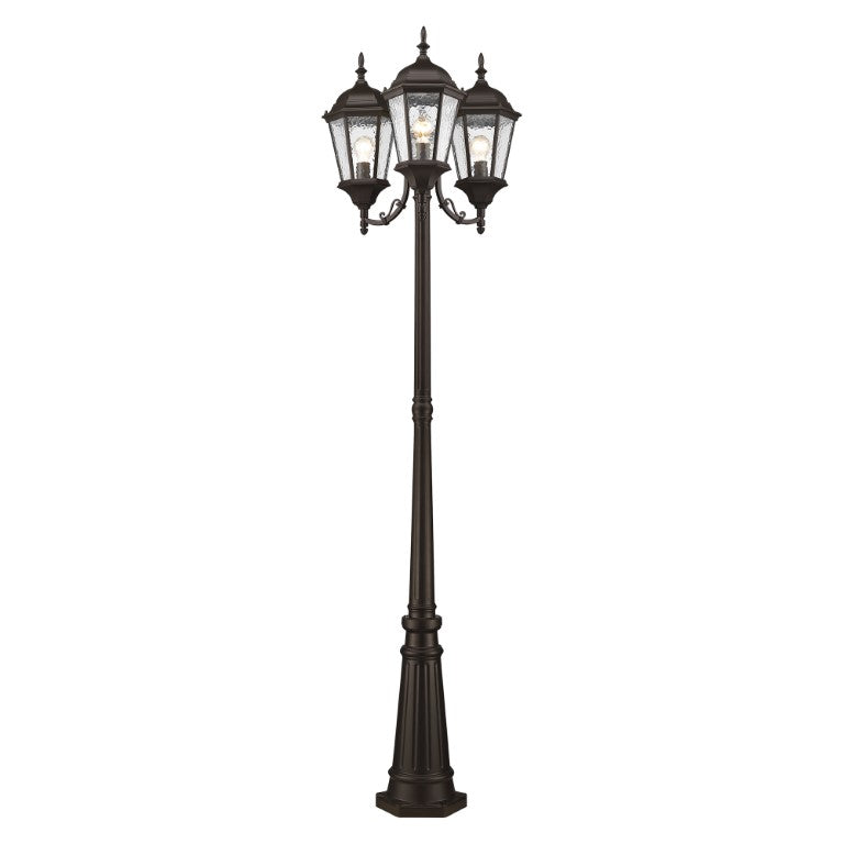 Outdoor Landscape Lighting LED 12V Low Voltage Hamilton Medium Base 3 Light Bulb Socket Outdoor 3 Head Post 86" x 24.5" Cast Aluminum and Clear Water Glass, Bronze Finish 120V for Garden, Exterior Post - 7553-07