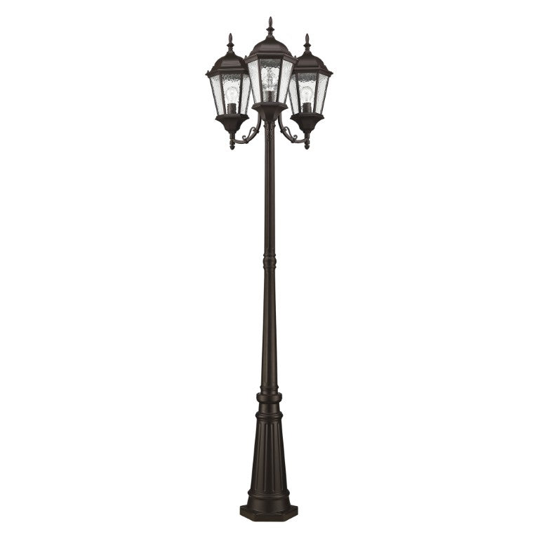 Outdoor Landscape Lighting LED 12V Low Voltage Hamilton Medium Base 3 Light Bulb Socket Outdoor 3 Head Post 86" x 24.5" Cast Aluminum and Clear Water Glass, Bronze Finish 120V for Garden, Exterior Post - 7553-07