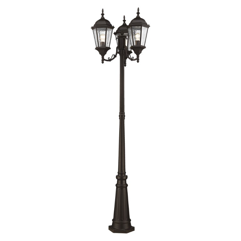 Outdoor Landscape Lighting LED 12V Low Voltage Hamilton Medium Base 3 Light Bulb Socket Outdoor 3 Head Post 86" x 24.5" Cast Aluminum and Clear Water Glass, Bronze Finish 120V for Garden, Exterior Post - 7553-07