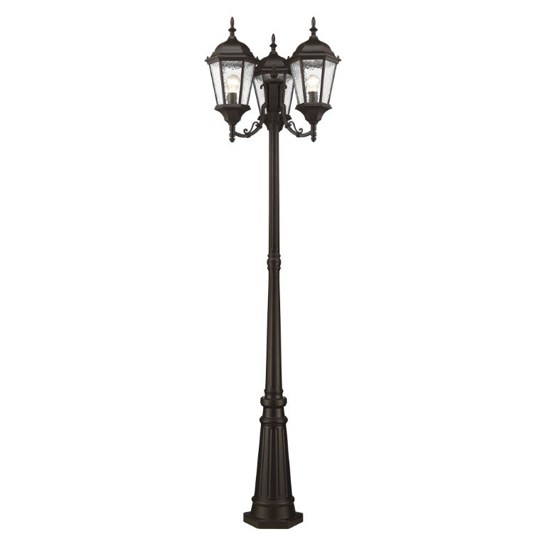 Outdoor Landscape Lighting LED 12V Low Voltage Hamilton Medium Base 3 Light Bulb Socket Outdoor 3 Head Post 86" x 24.5" Cast Aluminum and Clear Water Glass, Bronze Finish 120V for Garden, Exterior Post - 7553-07
