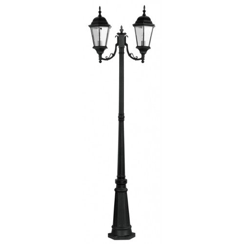 Outdoor Landscape Lighting LED 12V Low Voltage Hamilton Medium Base 2 Light Bulb Socket Outdoor 2 Head Post 24.5" x 9.5" x 86" Aluminum and Clear Beveled Glass, Textured Black Finish 120V for Garden, Exterior Post - 7554-14