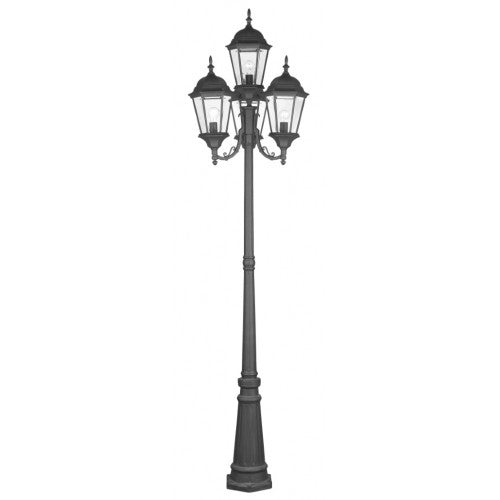 Outdoor Landscape Lighting LED 12V Low Voltage Hamilton Medium Base 4 Light Bulb Socket Outdoor 4 Head Post 24.5" x 95" Aluminum and Clear Beveled Glass, Textured Black Finish 120V for Garden, Exterior Post - 7557-14
