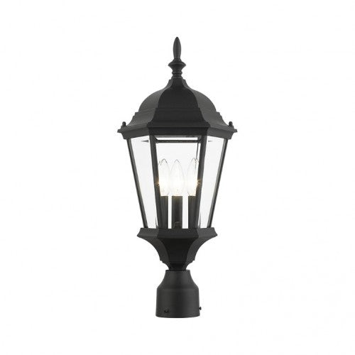 Outdoor Landscape Lighting LED 12V Low Voltage Hamilton Candelabra Base 3 Light Bulb Socket Medium Outdoor Post Top Lantern 21" x 9.5" Aluminum and Clear Beveled Glass, Textured Black Finish 120V for Garden, Exterior Post