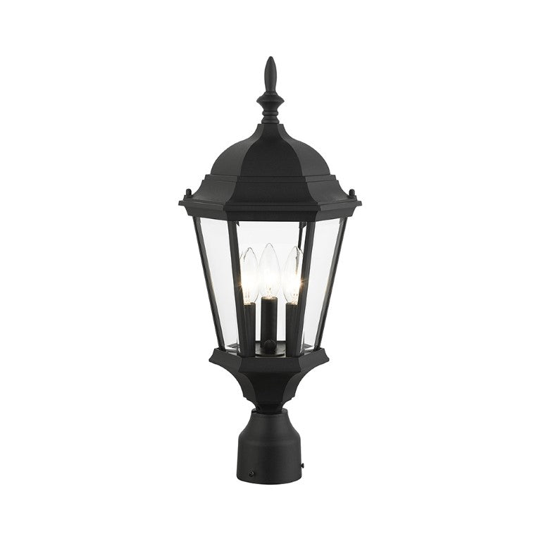Outdoor Landscape Lighting LED 12V Low Voltage Hamilton Candelabra Base 3 Light Bulb Socket Medium Outdoor Post Top Lantern 21" x 9.5" Aluminum and Clear Beveled Glass, Textured Black Finish 120V for Garden, Exterior Post