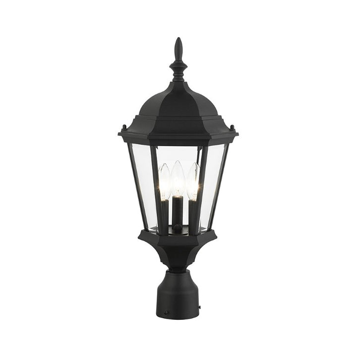 Outdoor Landscape Lighting LED 12V Low Voltage Hamilton Candelabra Base 3 Light Bulb Socket Medium Outdoor Post Top Lantern 21" x 9.5" Aluminum and Clear Beveled Glass, Textured Black Finish 120V for Garden, Exterior Post