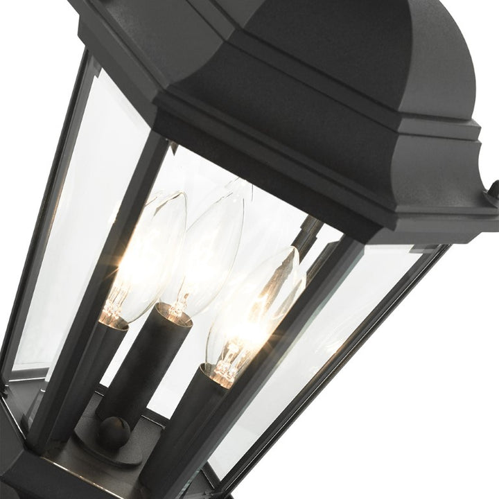 Outdoor Landscape Lighting LED 12V Low Voltage Hamilton Candelabra Base 3 Light Bulb Socket Medium Outdoor Post Top Lantern 21" x 9.5" Aluminum and Clear Beveled Glass, Textured Black Finish 120V for Garden, Exterior Post