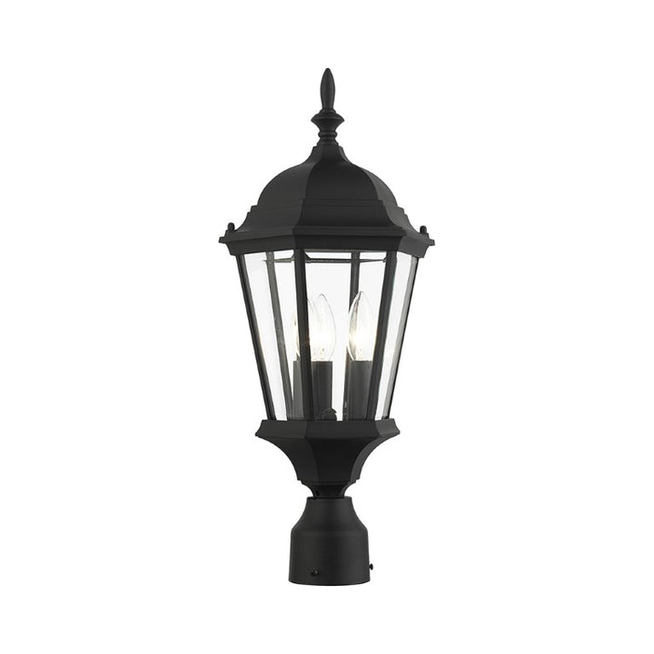 Outdoor Landscape Lighting LED 12V Low Voltage Hamilton Candelabra Base 3 Light Bulb Socket Medium Outdoor Post Top Lantern 21" x 9.5" Aluminum and Clear Beveled Glass, Textured Black Finish 120V for Garden, Exterior Post