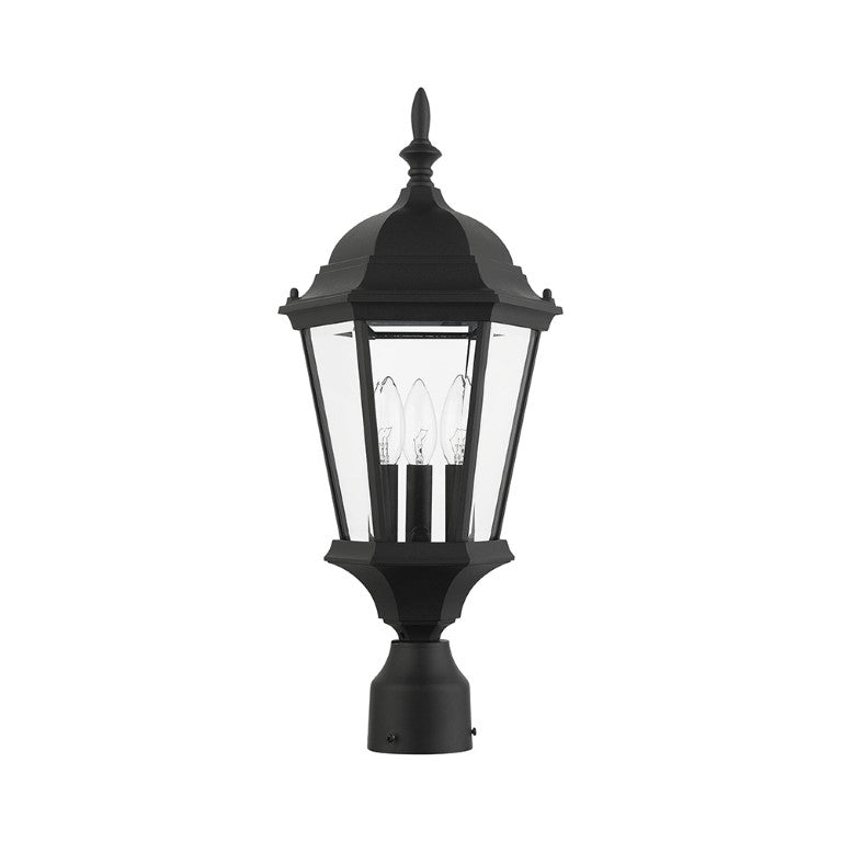 Outdoor Landscape Lighting LED 12V Low Voltage Hamilton Candelabra Base 3 Light Bulb Socket Medium Outdoor Post Top Lantern 21" x 9.5" Aluminum and Clear Beveled Glass, Textured Black Finish 120V for Garden, Exterior Post