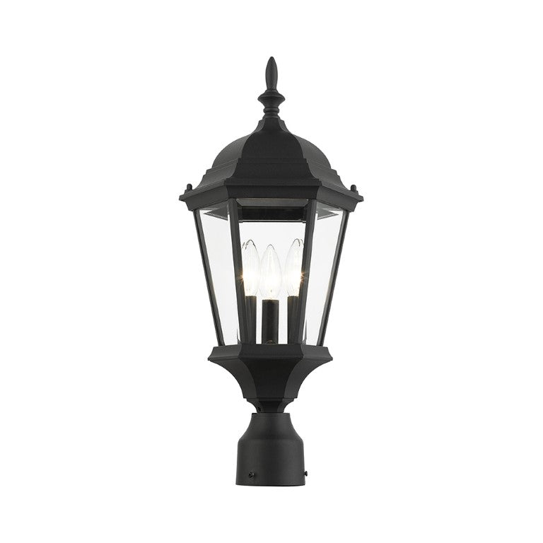 Outdoor Landscape Lighting LED 12V Low Voltage Hamilton Candelabra Base 3 Light Bulb Socket Medium Outdoor Post Top Lantern 21" x 9.5" Aluminum and Clear Beveled Glass, Textured Black Finish 120V for Garden, Exterior Post