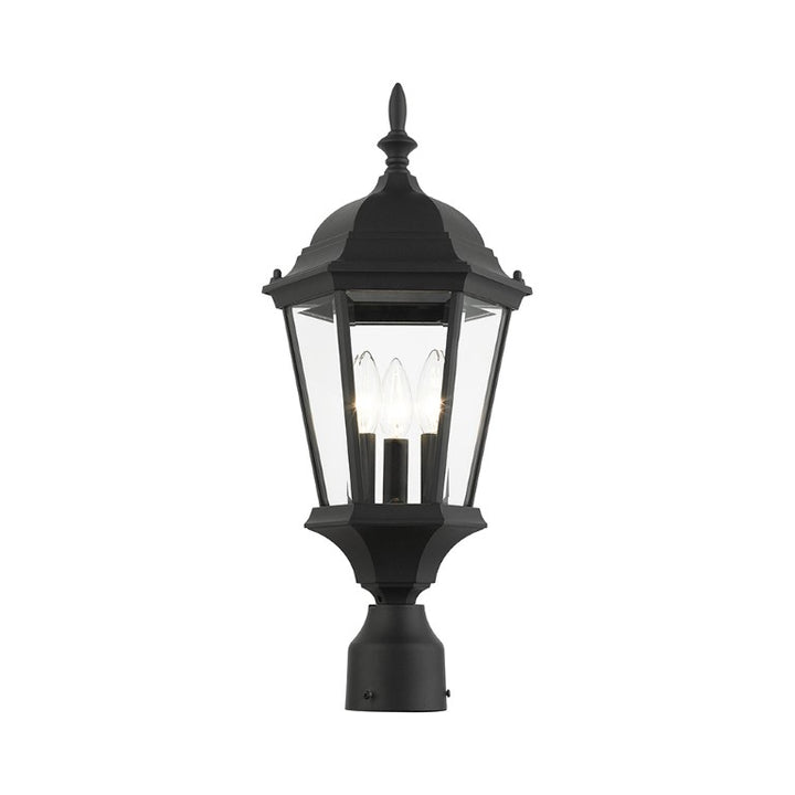 Outdoor Landscape Lighting LED 12V Low Voltage Hamilton Candelabra Base 3 Light Bulb Socket Medium Outdoor Post Top Lantern 21" x 9.5" Aluminum and Clear Beveled Glass, Textured Black Finish 120V for Garden, Exterior Post