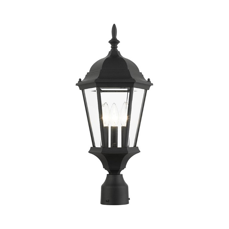Outdoor Landscape Lighting LED 12V Low Voltage Hamilton Candelabra Base 3 Light Bulb Socket Medium Outdoor Post Top Lantern 21" x 9.5" Aluminum and Clear Beveled Glass, Textured Black Finish 120V for Garden, Exterior Post