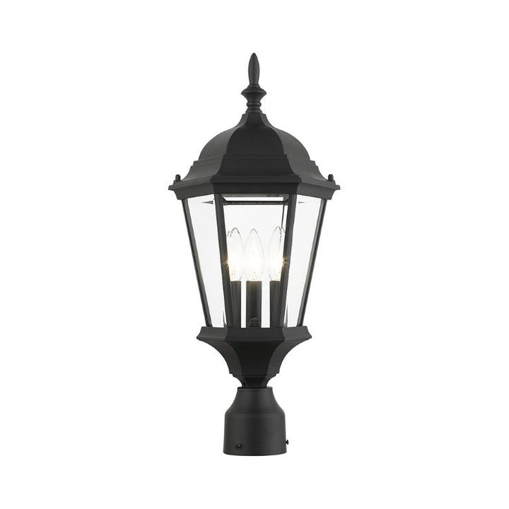 Outdoor Landscape Lighting LED 12V Low Voltage Hamilton Candelabra Base 3 Light Bulb Socket Medium Outdoor Post Top Lantern 21" x 9.5" Aluminum and Clear Beveled Glass, Textured Black Finish 120V for Garden, Exterior Post