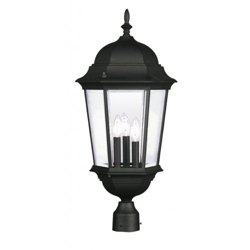 Outdoor Landscape Lighting LED 12V Low Voltage Hamilton Candelabra Base 3 Light Bulb Socket Large Outdoor Post Top Lantern 27.5" x 12.5" Aluminum and Clear Beveled Glass, Textured Black Finish 120V for Garden, Exterior Post - 7568-14