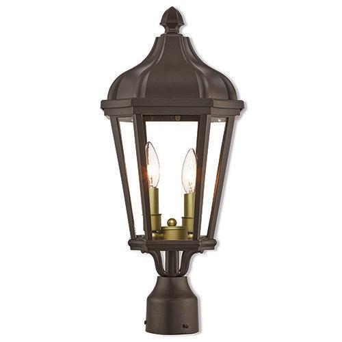Outdoor Landscape Lighting LED 12V Low Voltage Morgan Candelabra Base 2 Light Bulb Socket Medium Outdoor Post Top Lantern 21" x 9" Cast Aluminum and Clear Glass, Bronze Finish 120V for Garden, Exterior Post - 76188-07